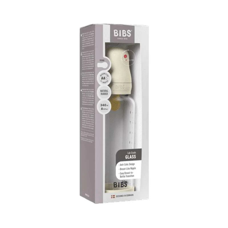 BIBS Bottle - Sutteflaskesæt - Glas - Latex/Medium Flow/Rund - 240 ml. - Ivory - Image 3