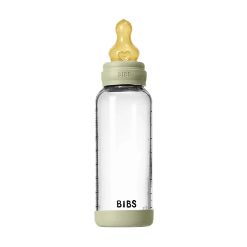 BIBS Bottle - Sutteflaskesæt - Glas - Latex/Medium Flow/Rund - 240 ml. - Sage - Image 4
