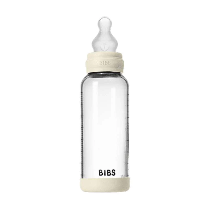 BIBS Bottle - Sutteflaskesæt - Glas - Silikone/Medium Flow/Rund - 240 ml. - Ivory - Image 3