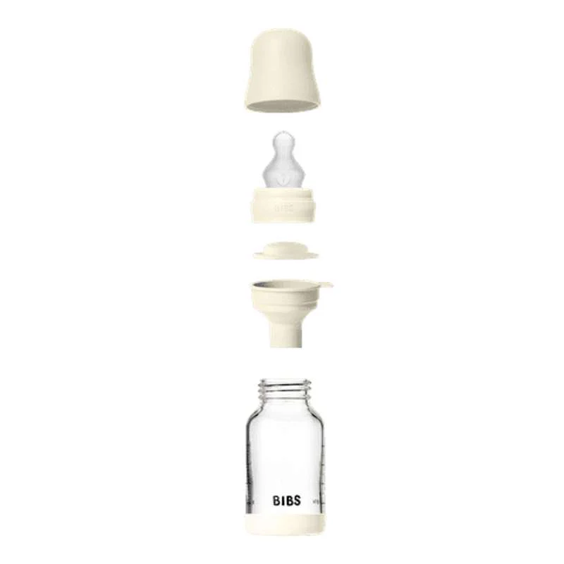 BIBS Bottle - Sutteflaskesæt - Glas - Silikone/Slow Flow/Rund - 120 ml. - Ivory - Image 3