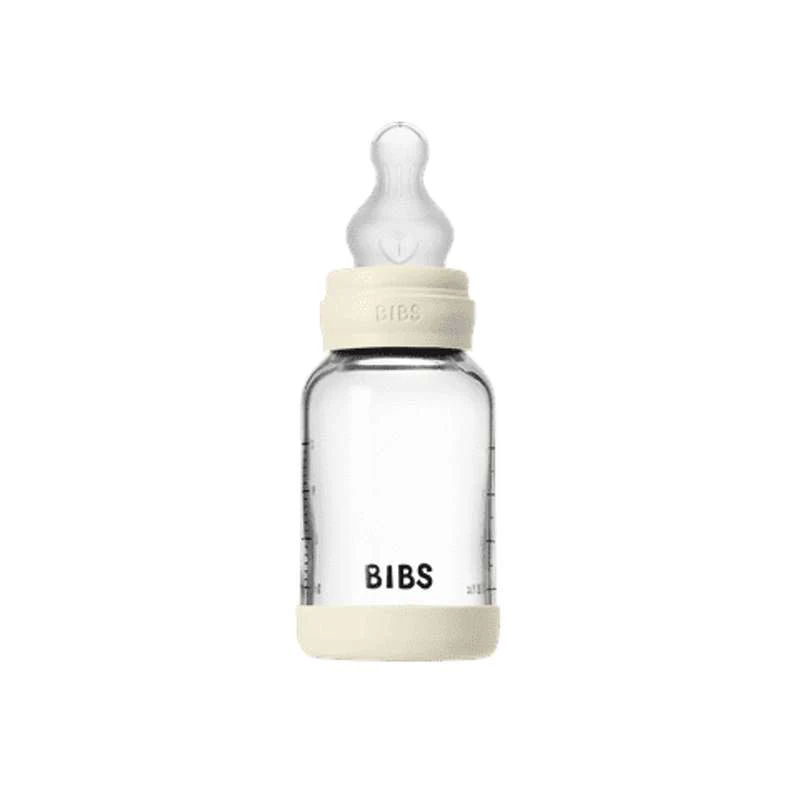 BIBS Bottle - Sutteflaskesæt - Glas - Silikone/Slow Flow/Rund - 120 ml. - Ivory - Image 4