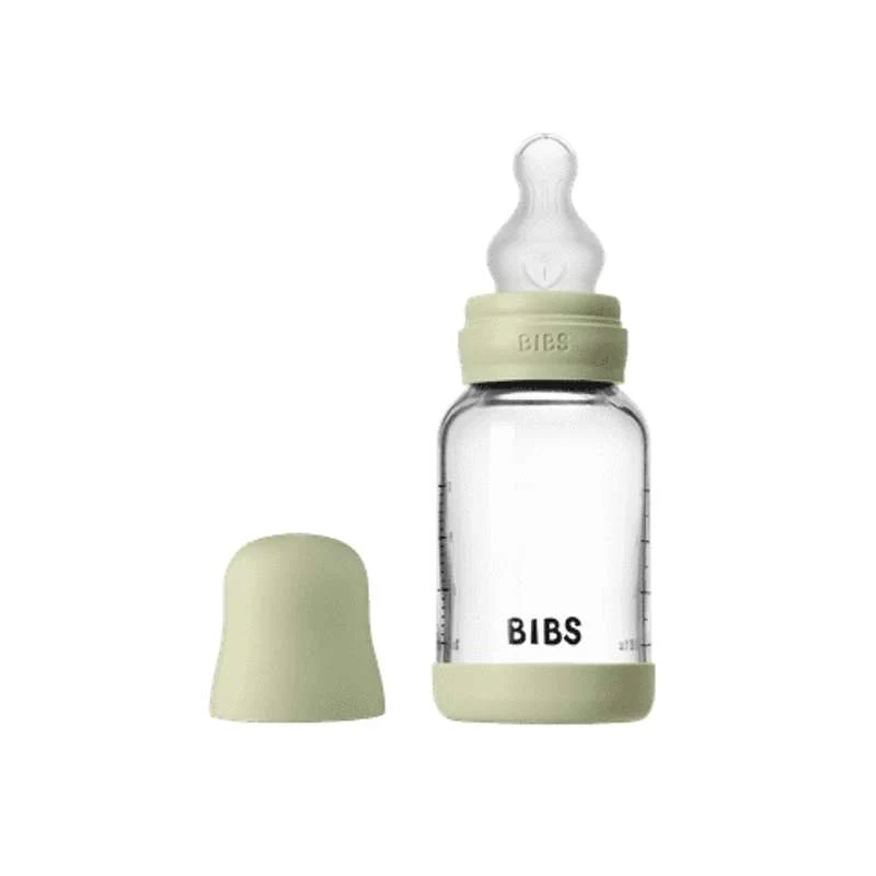 BIBS Bottle - Sutteflaskesæt - Glas - Silikone/Slow Flow/Rund - 120 ml. - Sage