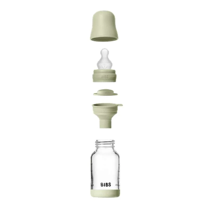 BIBS Bottle - Sutteflaskesæt - Glas - Silikone/Slow Flow/Rund - 120 ml. - Sage - Image 3