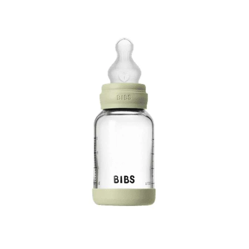 BIBS Bottle - Sutteflaskesæt - Glas - Silikone/Slow Flow/Rund - 120 ml. - Sage - Image 4