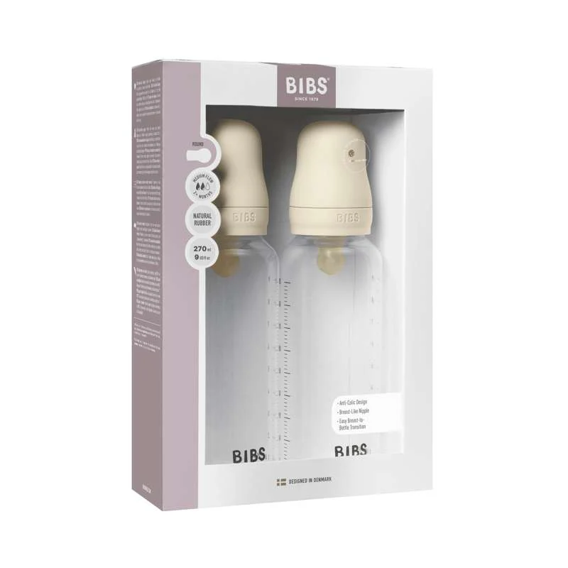 BIBS Bottle - Sutteflaskesæt - Plastik - Latex/Medium Flow/Rund - 270 ml. - 2-Pak - Ivory - Image 2