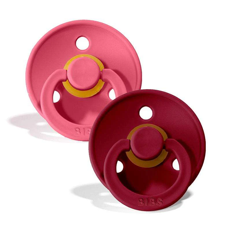 Bibs Round Colour Pacifier - 2-Pack - sz. 1 - natural rubber - Coral/Ruby  - Image 2