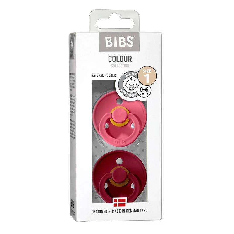 Bibs Round Colour Pacifier - 2-Pack - sz. 1 - natural rubber - Coral/Ruby  - Image 5