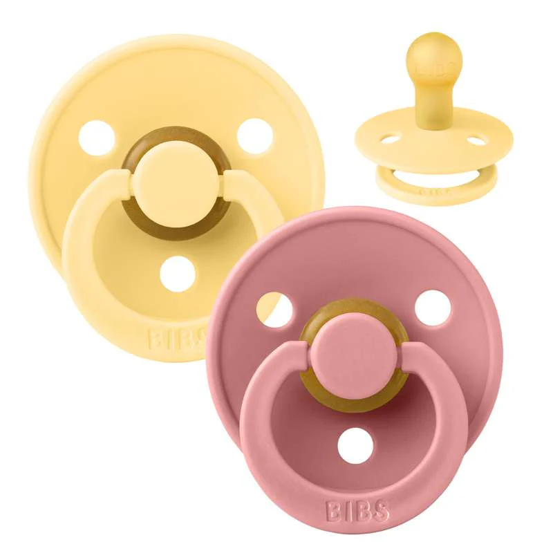 Bibs Round Colour Pacifier - 2-Pack - sz. 1 - natural rubber - Pale Butter/Dusty Pink 