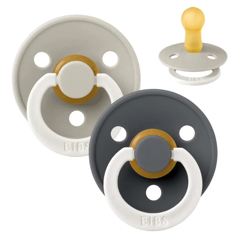 Bibs Round Colour Pacifier - 2-Pack - sz. 2 - natural rubber - GLOW - Sand/Iron 
