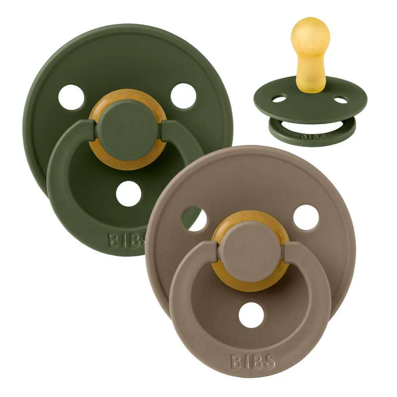 Bibs Round Colour Pacifier - 2-Pack - sz. 2 - natural rubber - Hunter Green/Dark Oak 