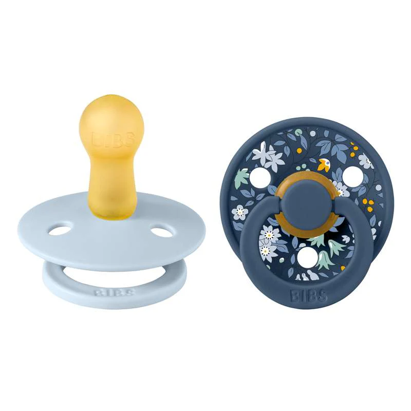 Bibs Round Colour Pacifier - 2-Pack - sz. 2 - natural rubber - Liberty - Chamomile Lawn/Baby Blue Mix  - Image 2