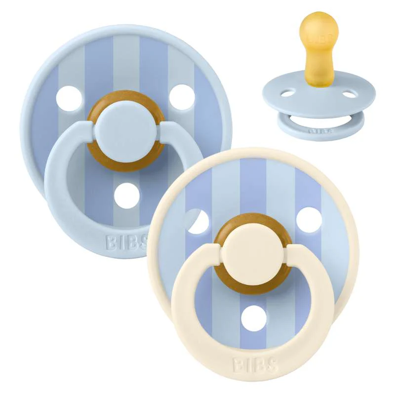 Bibs Round Colour Pacifier - 2-Pack - sz. 2 - natural rubber - Studio - Block - Baby Blue/Dusty Blue Mix 