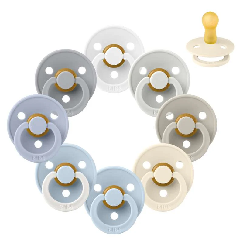 Bibs Round Colour Pacifier - Sample pack - 8 pcs. - sz. 2 - Soft and Clear 