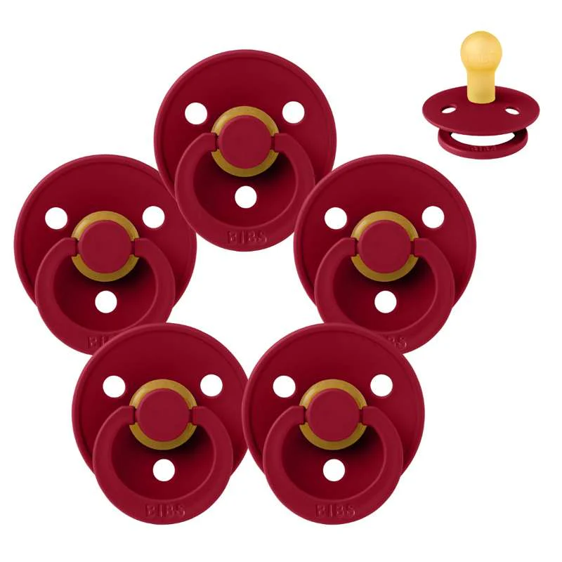 Bibs Round Colour Pacifier - Multi-pack - 5 pcs. - sz. 1 - Ruby 