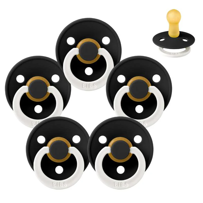 Bibs Round Colour Pacifier - Sample pack - 5 pcs. - sz. 2 - GLOW - Black 