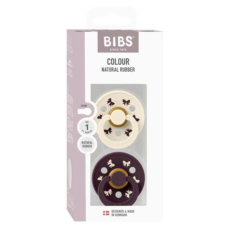 BIBS Rund Colour Sut - 2-Pak - Str. 1 - Naturgummi - Holiday Bow - Ivory/Plum - Image 2