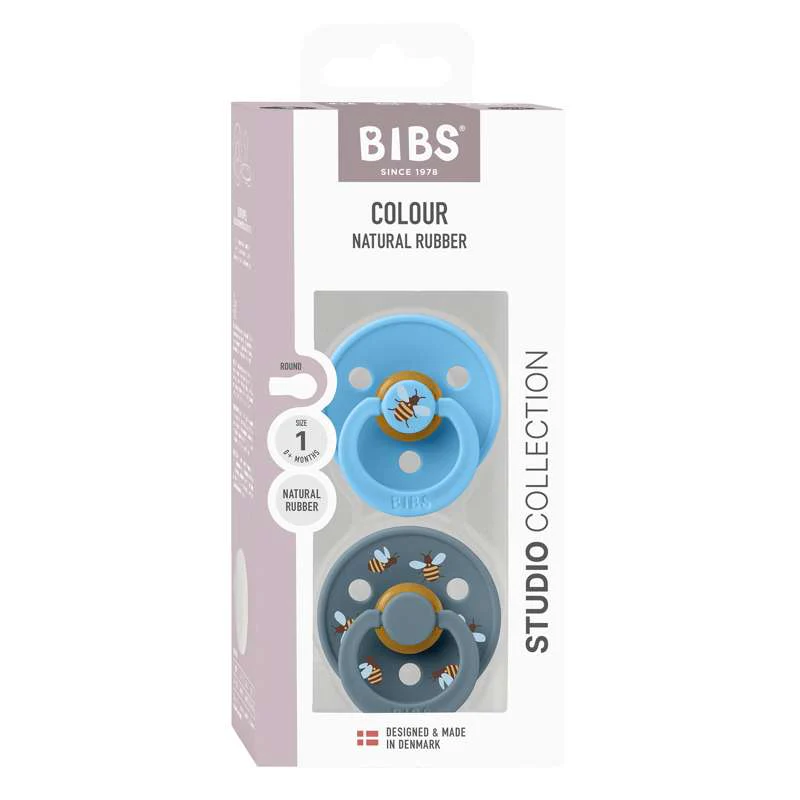 BIBS Rund Colour Sut - 2-Pak - Str. 1 - Naturgummi - Studio - Bumblebee - Breeze Mix - Image 2