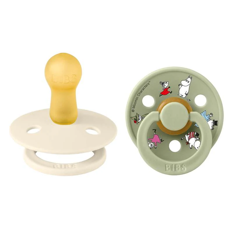 BIBS Rund Colour Sut - 2-Pak - Str. 2 - Naturgummi - m. Suttesnor - Moomins - Ivory/Sage - Image 5