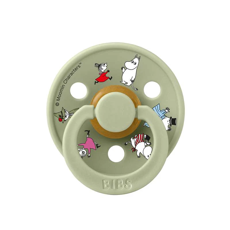 BIBS Rund Colour Sut - 2-Pak - Str. 2 - Naturgummi - m. Suttesnor - Moomins - Ivory/Sage - Image 3