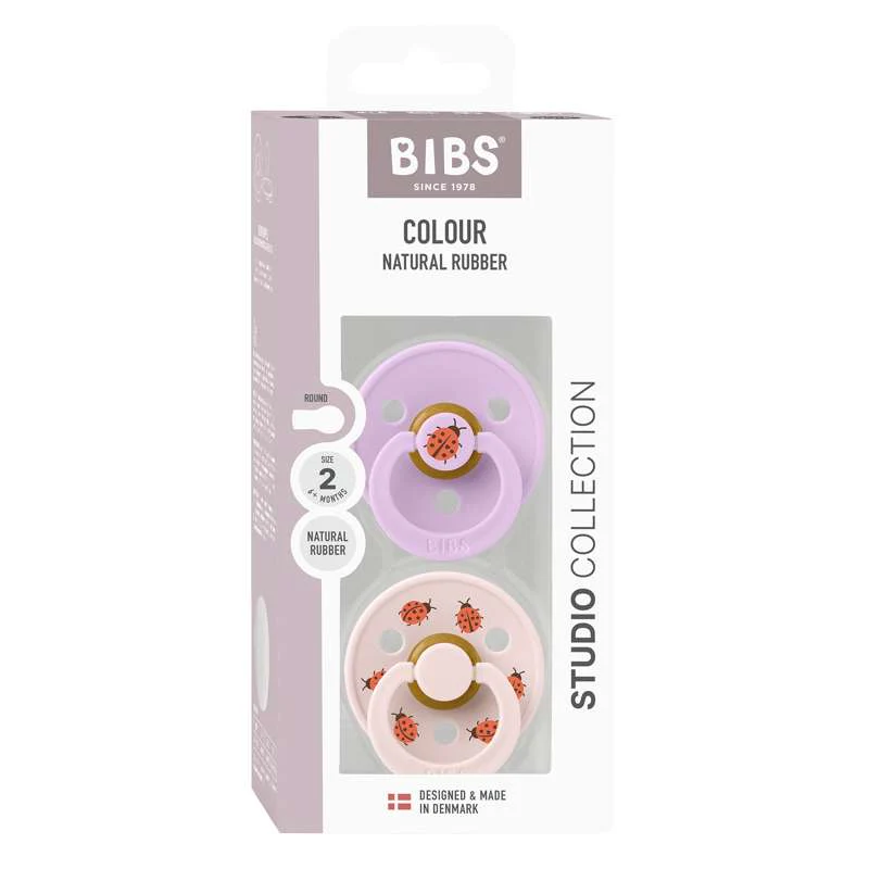 BIBS Rund Colour Sut - 2-Pak - Str. 2 - Naturgummi - Studio - Ladybug - Violet Sky Mix - Image 2
