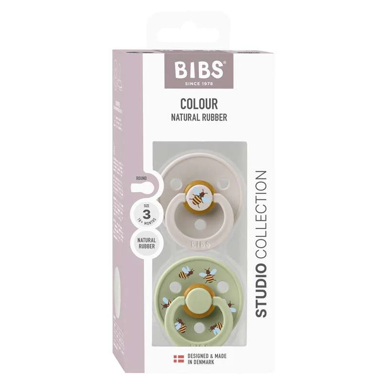 BIBS Rund Colour Sut - 2-Pak - Str. 3 - Naturgummi - Studio - Bumblebee - Mushroom Mix - Image 2
