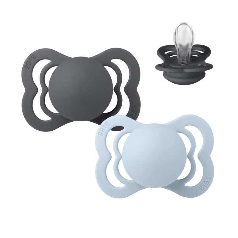 BIBS Supreme Sut - 2-Pak - Str. 1 - Silikone - Iron/Baby Blue - Image 5