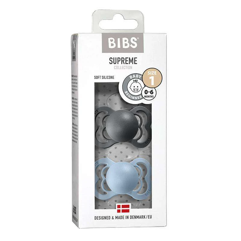 BIBS Supreme Sut - 2-Pak - Str. 1 - Silikone - Iron/Baby Blue - Image 4