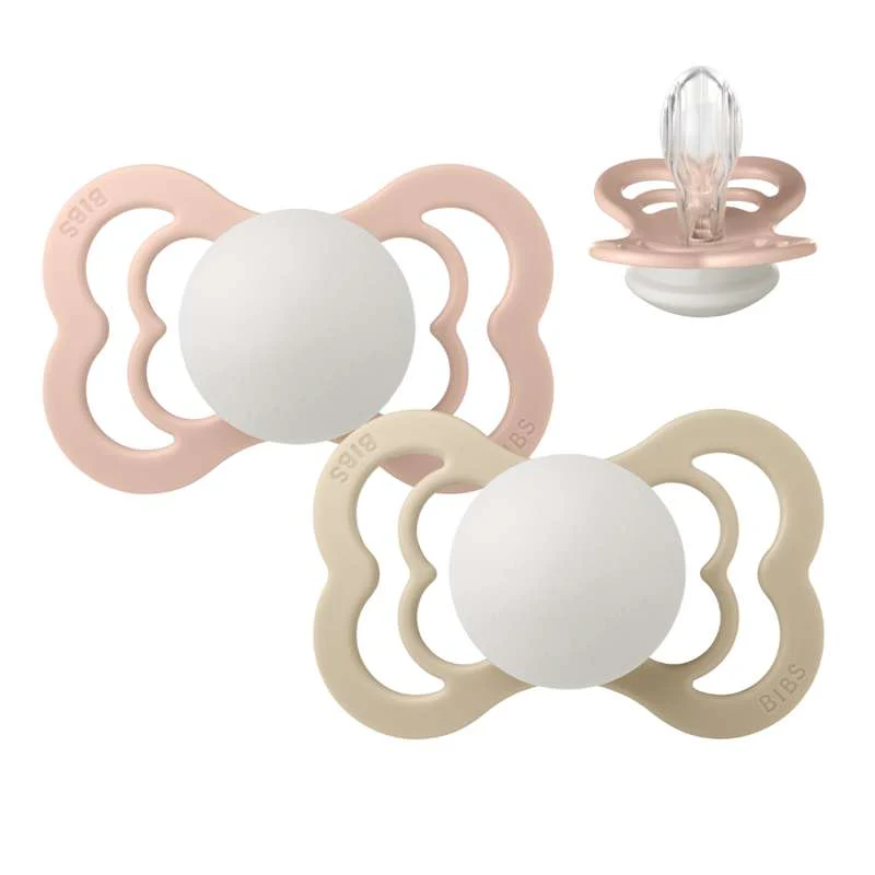 BIBS Supreme Sut - 2-Pak - Str. 2 - Silikone - GLOW - Blush/Vanilla