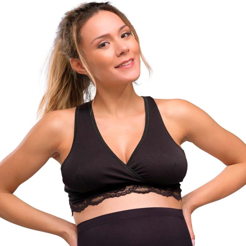Carriwell New Mum Organic Crossover Nursing Bra - Lace (Black) - Image 6