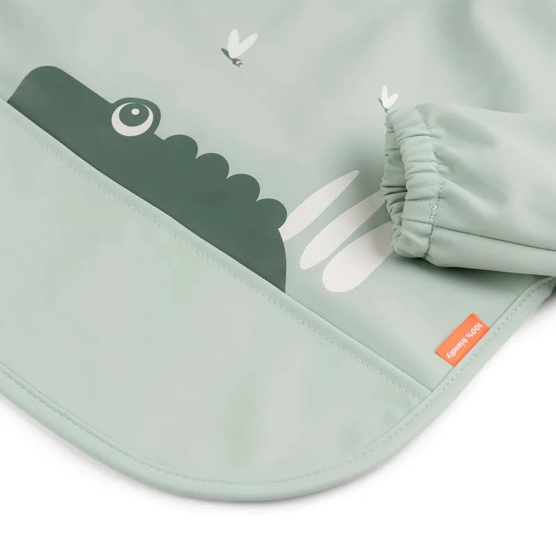Done By Deer Bib with Sleeves and Pocket - Croco (Green)  - Image 2
