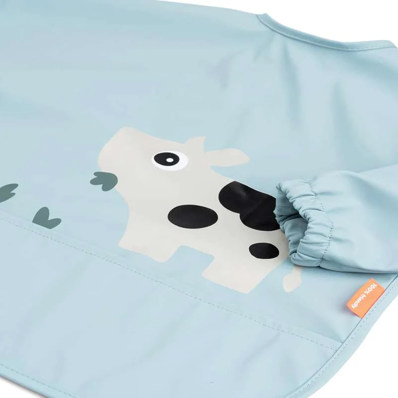 Done By Deer Bib with Sleeves and Pocket - Tiny Farm - Blue  - Image 3