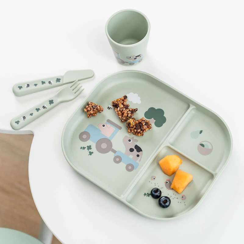 Done by Deer Foodie Spisesæt m. Sugekop - Tiny Farm - Grøn - Image 8
