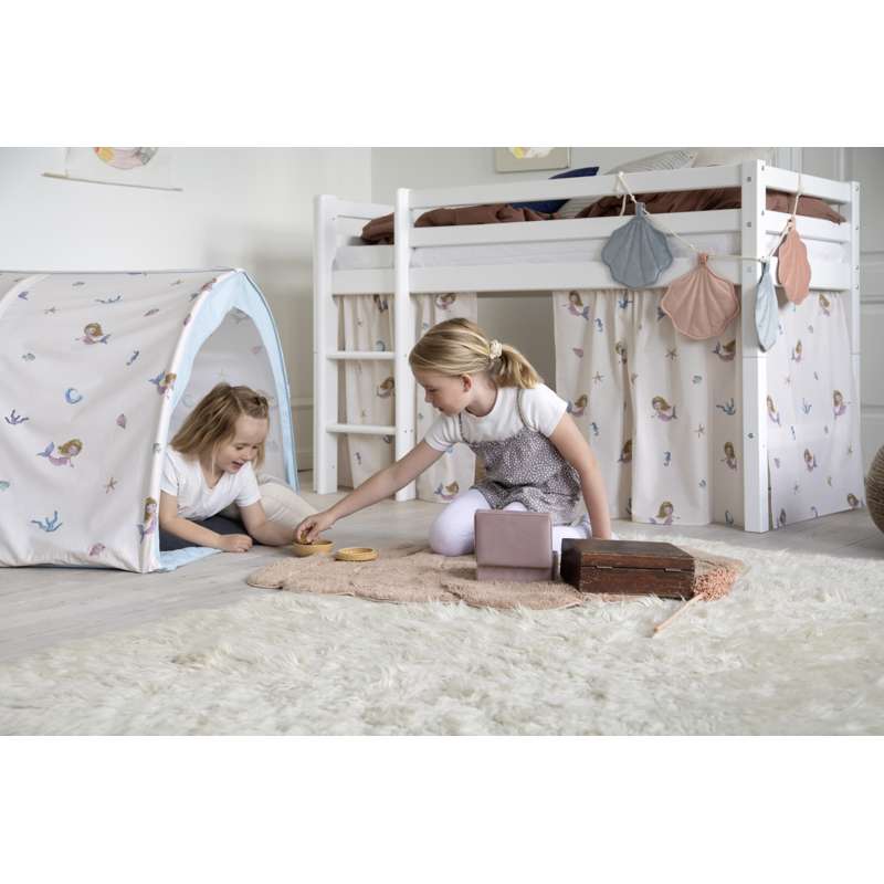 Hoppekids ECO Dream - Halvhøj Seng m. MERMAID Forhæng og Madras - 70x160 cm. - Delbar - Hvid - Image 4