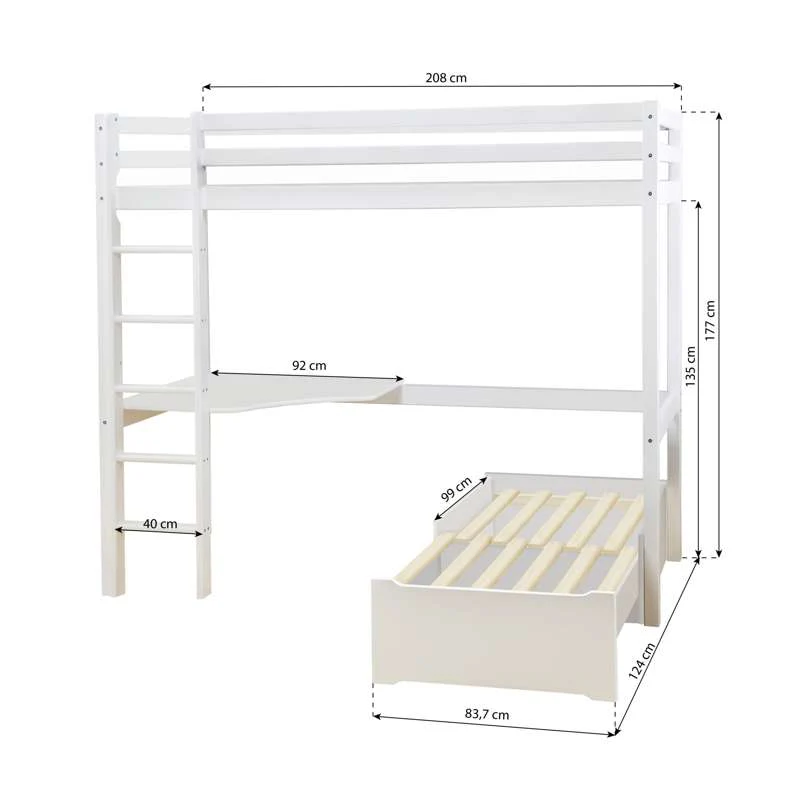 Hoppekids ECO Dream - MEGA Seng m. Lounge Modul og Bordplade - 90x200 cm. - Hvid - Image 7