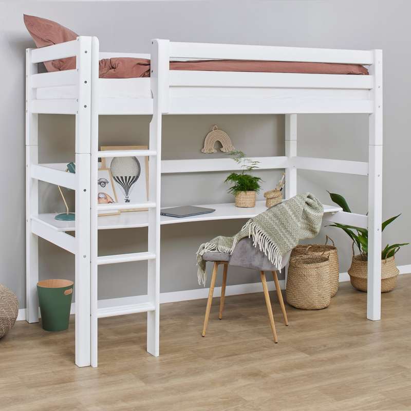 Hoppekids ECO Luxury - Højseng m. Bordplade - 90x200 cm. - Fleksibel Indlægsbund - Hvid - Image 2