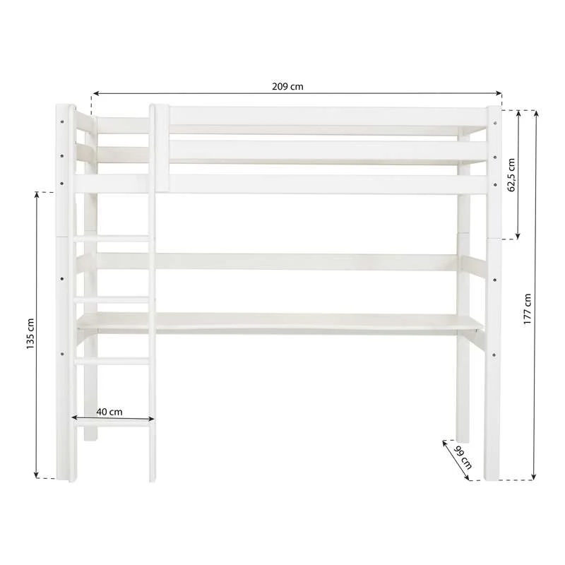Hoppekids ECO Luxury - Højseng m. Bordplade - 90x200 cm. - Fleksibel Indlægsbund - Hvid - Image 6