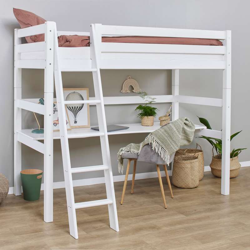 Hoppekids ECO Luxury - Højseng m. Bordplade - 90x200 cm. - Skrå Stige - Hvid - Image 2