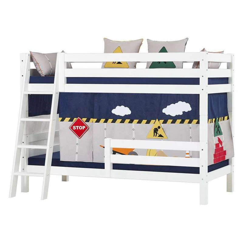 Hoppekids ECO Luxury - Loft bed 150 cm. - 90x200 cm. - Two Bedside Rails - Slanted Ladder - Flexible Slatted Base - White  - Image 3