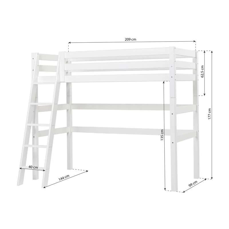 Hoppekids ECO Luxury - Loft bed - 90x200 cm. - Slanted Ladder - White  - Image 8
