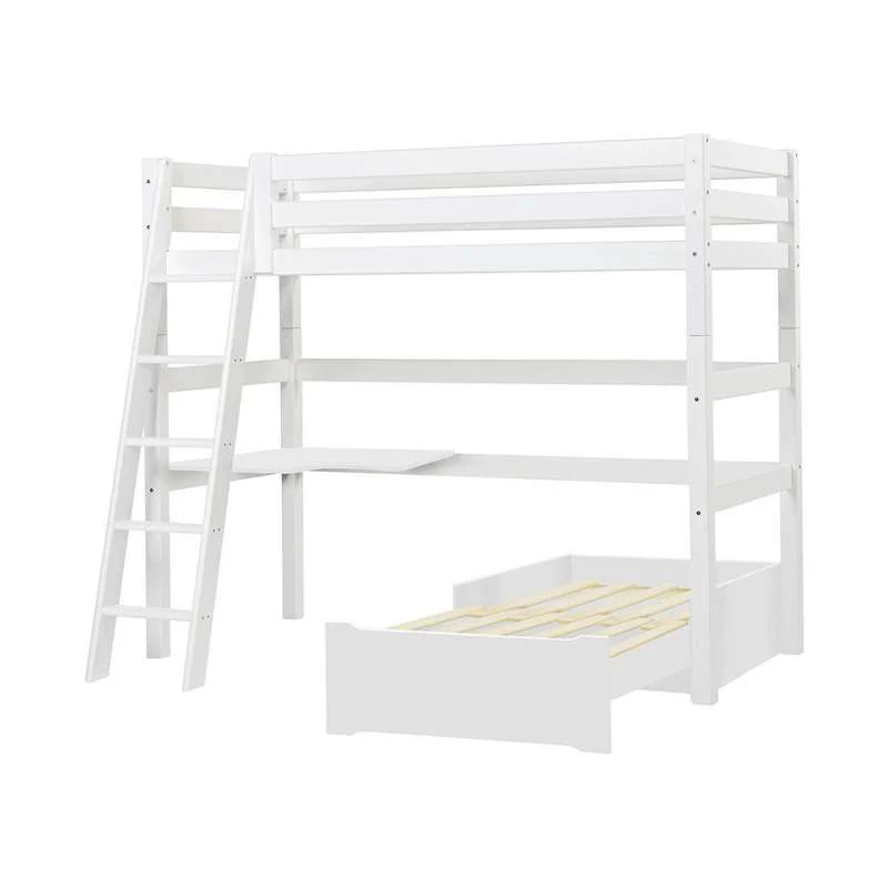 Hoppekids ECO Luxury - MEGA Seng m. Lounge Modul og Bordplade - 90x200 cm. - Skrå Stige - Hvid