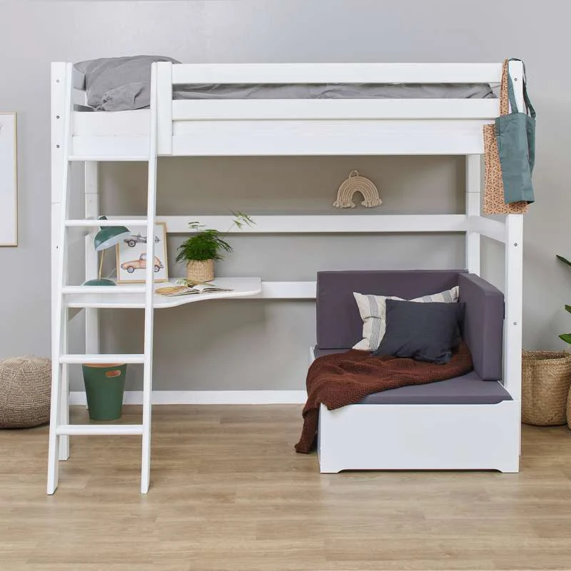 Hoppekids ECO Luxury - MEGA Seng m. Lounge Modul og Bordplade - 90x200 cm. - Skrå Stige - Hvid - Image 2