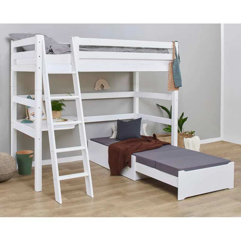 Hoppekids ECO Luxury - MEGA Seng m. Lounge Modul og Bordplade - 90x200 cm. - Skrå Stige - Hvid - Image 4