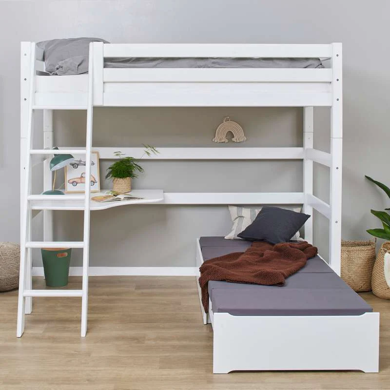 Hoppekids ECO Luxury - MEGA Seng m. Lounge Modul og Bordplade - 90x200 cm. - Skrå Stige - Hvid - Image 5