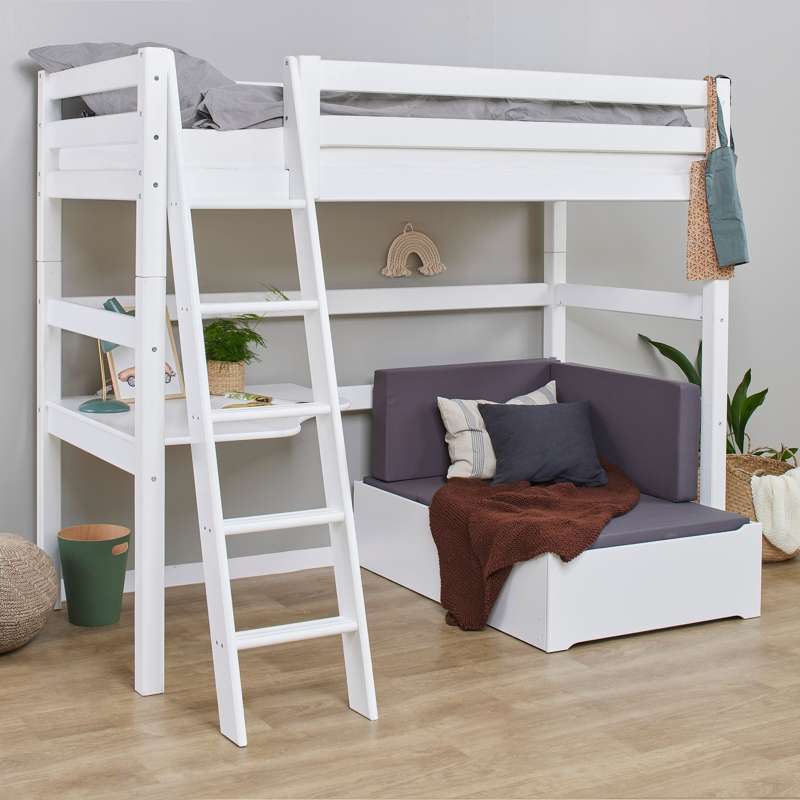 Hoppekids ECO Luxury - MEGA Seng m. Lounge Modul og Bordplade - 90x200 cm. - Skrå Stige - Hvid - Image 6