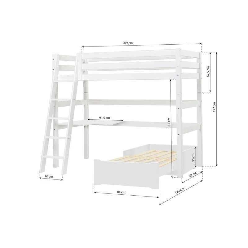 Hoppekids ECO Luxury - MEGA Seng m. Lounge Modul og Bordplade - 90x200 cm. - Skrå Stige - Hvid - Image 7
