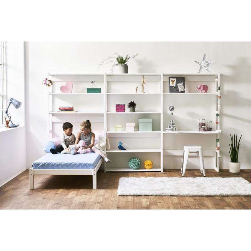 Hoppekids STOREY - Reol - 2 Sektioner m. 8 Hylder og Seng - Flere Størrelser - Hvid - Image 3