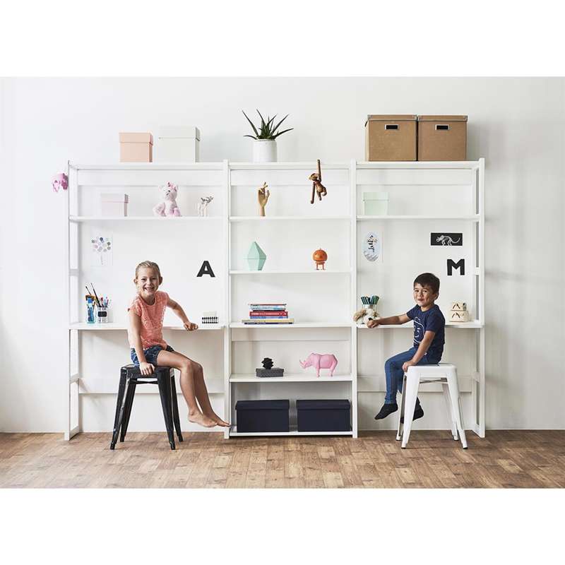 Hoppekids STOREY - Reol - 3 Sektioner m. 12 Hylder og Skriveplade - Flere Størrelser - Hvid - Image 12
