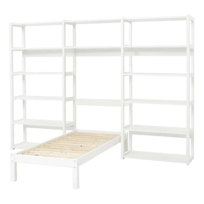Hoppekids STOREY - Reol - 3 Sektioner m. 14 Hylder og Seng - Flere Størrelser - Hvid