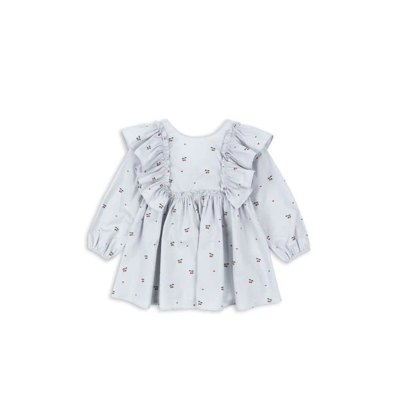 Konges Sløjd Evia Long Sleeve Bow Dress - GOTS - Cherry Blue Coeur 