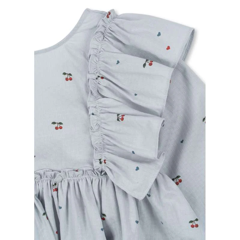 Konges Sløjd Evia Long Sleeve Bow Dress - GOTS - Cherry Blue Coeur  - Image 10